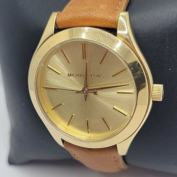 Michael Kors MK3427 Women's Leather Analog Gold Dial Quartz Wrist Watch BC847 - Picture 2 of 10